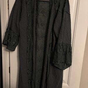 POL Dark Green Textured Women's Duster